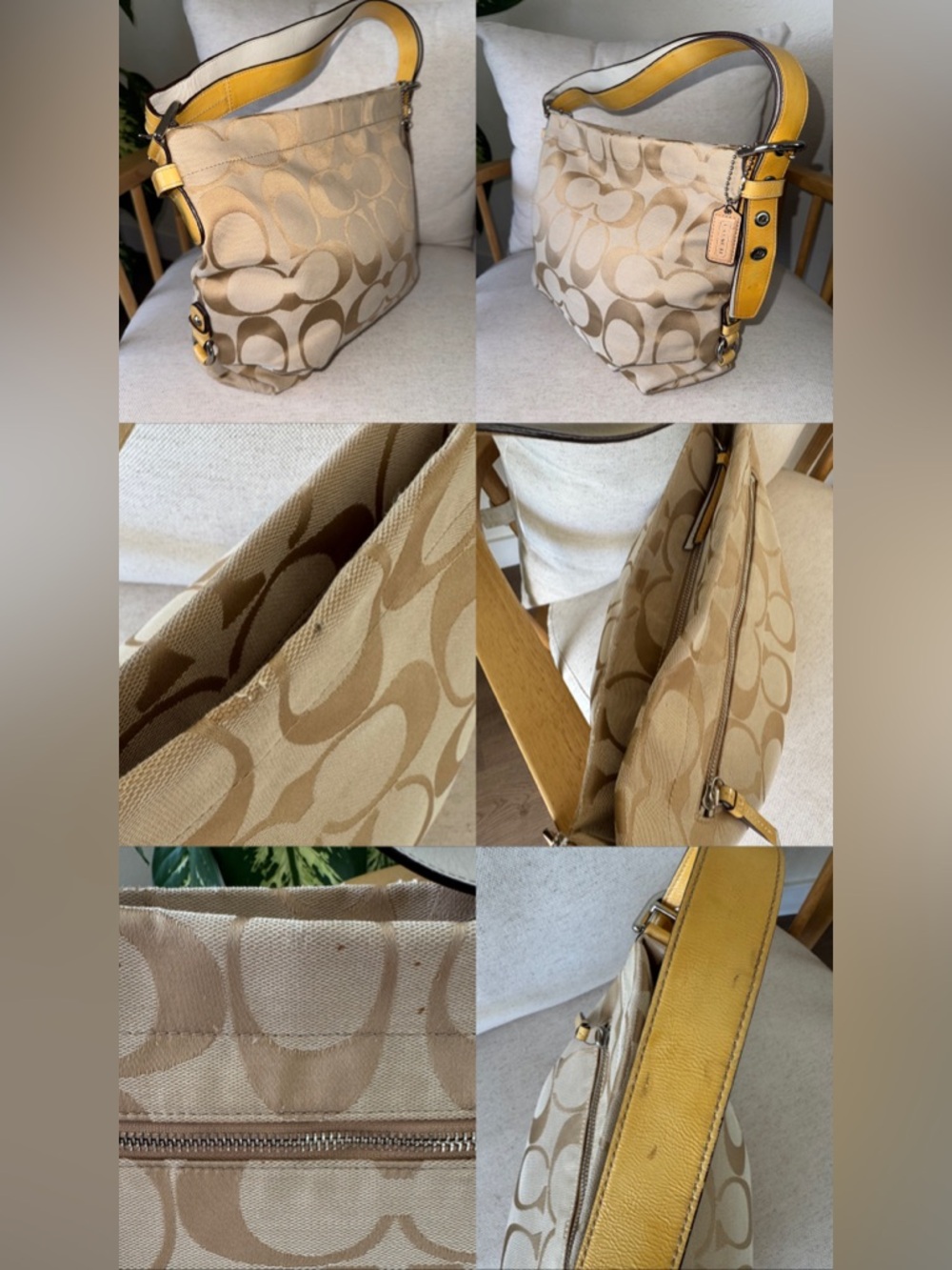 Coach Y2K Carly Signature Hobo Tan Yellow Shoulder Handbag Purse #F15067 Vintage - Picture 15 of 17